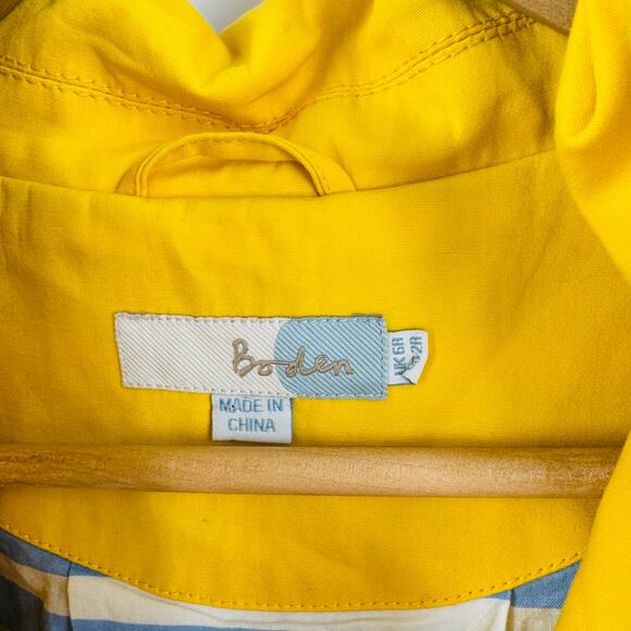 Boden Yellow Hooded Jacket Cotton Striped Lining Button Zip Front Size 2 - Picture 4 of 10